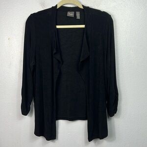 Chico’s Travelers Black Open Waterfall Front Cardigan  Medium